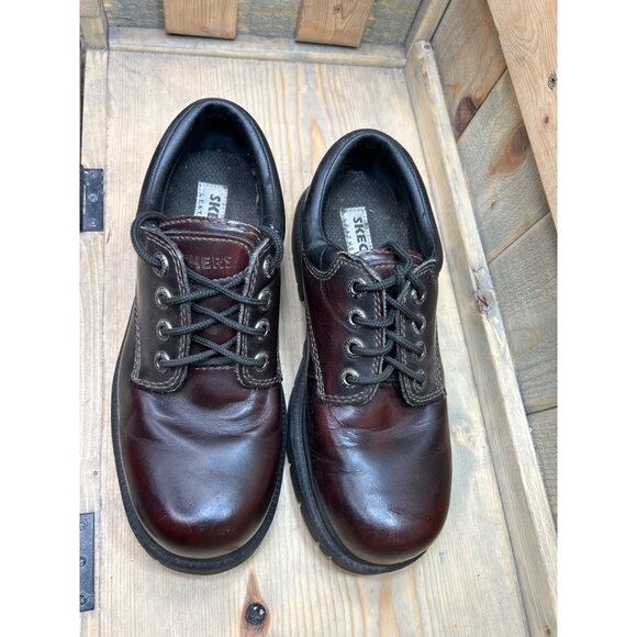 US9 Skechers Bordeaux Leather Chunky Oxford Shoes Y2K MENS EU42 Oxblood